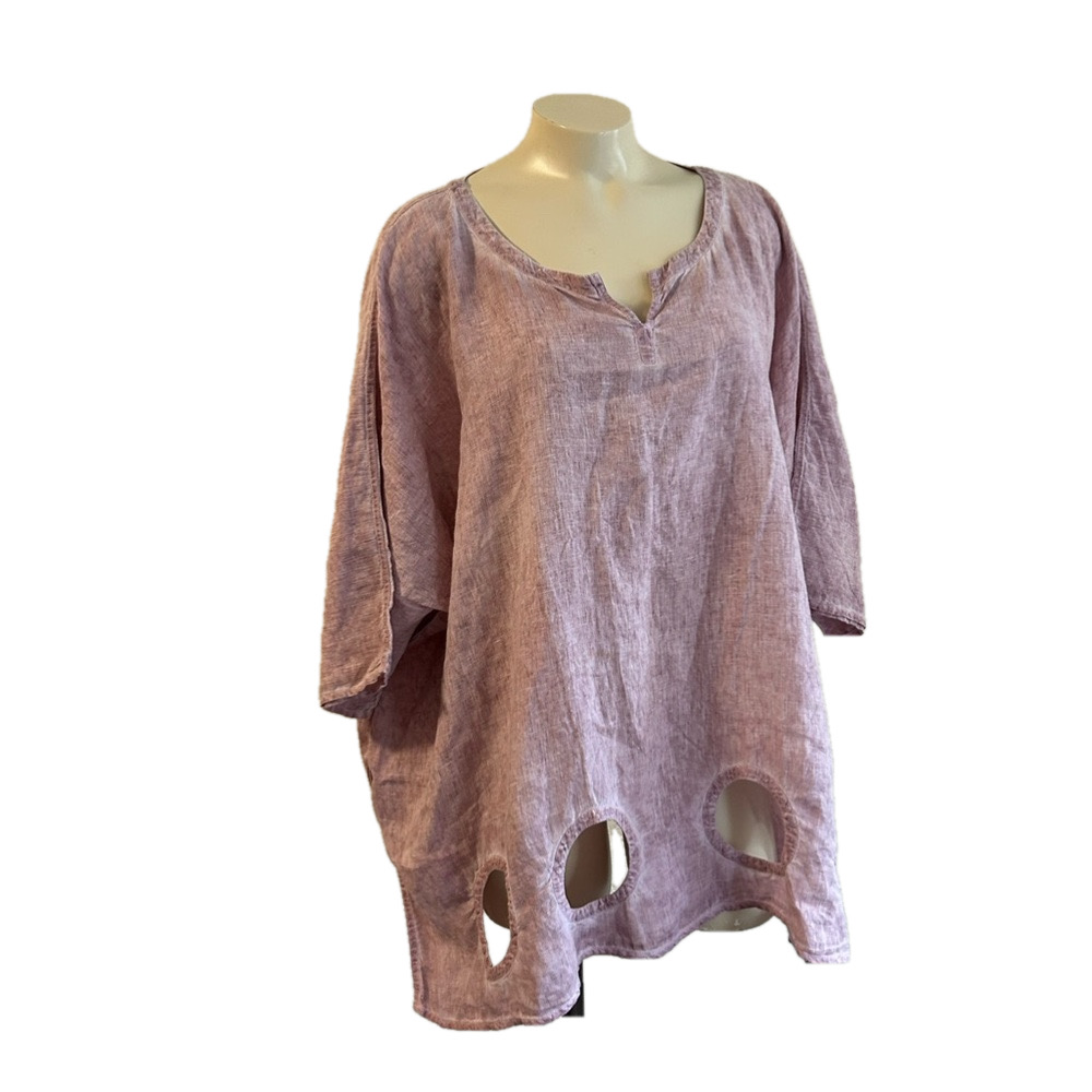 CHEYENNE cutout 100% linen light lilac top 2X